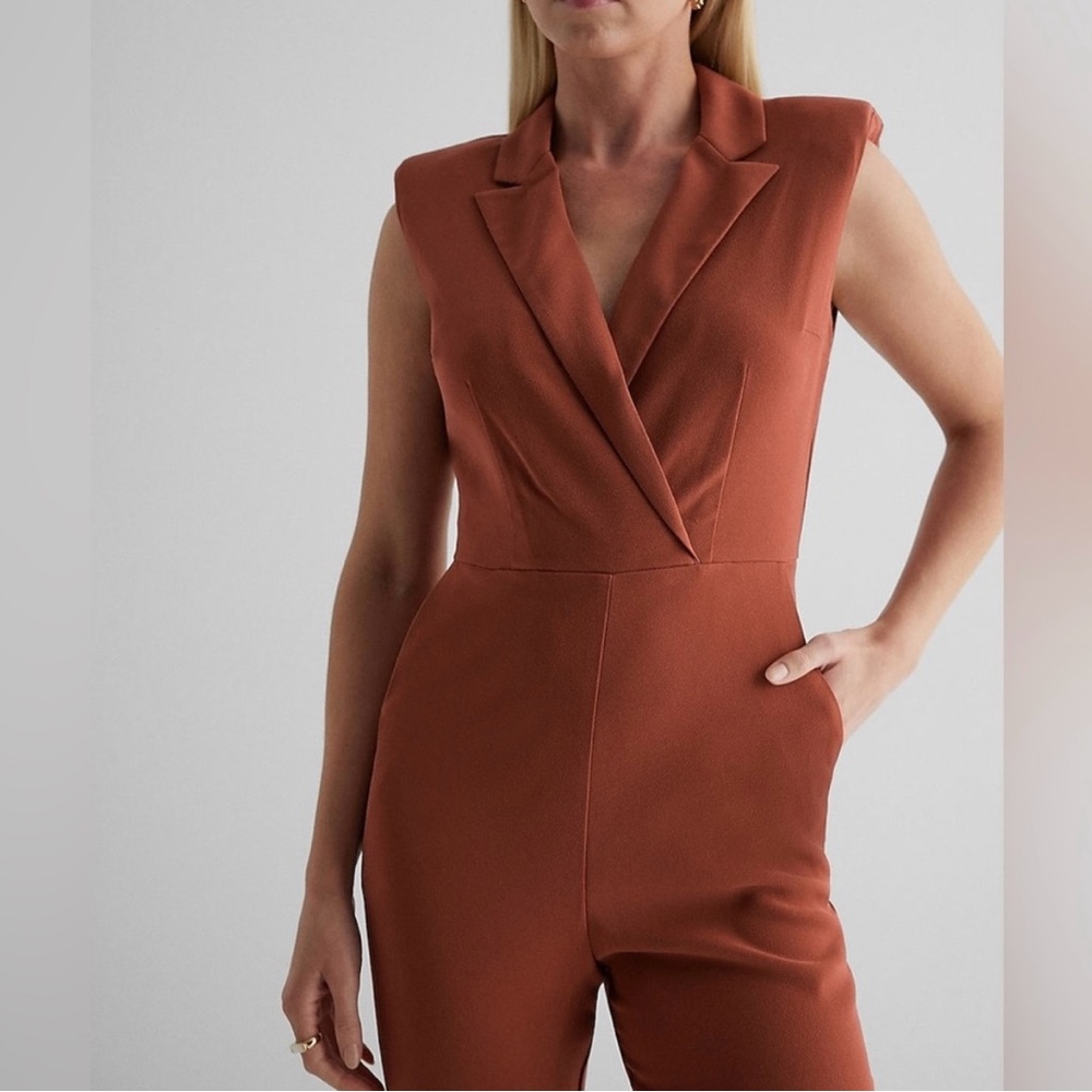 Express Brown Pantsuit with Tailored Wrap Design